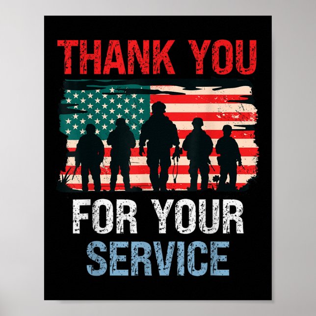 Usa Flag Thank You For Your Service - Memorial Poster (Front)
