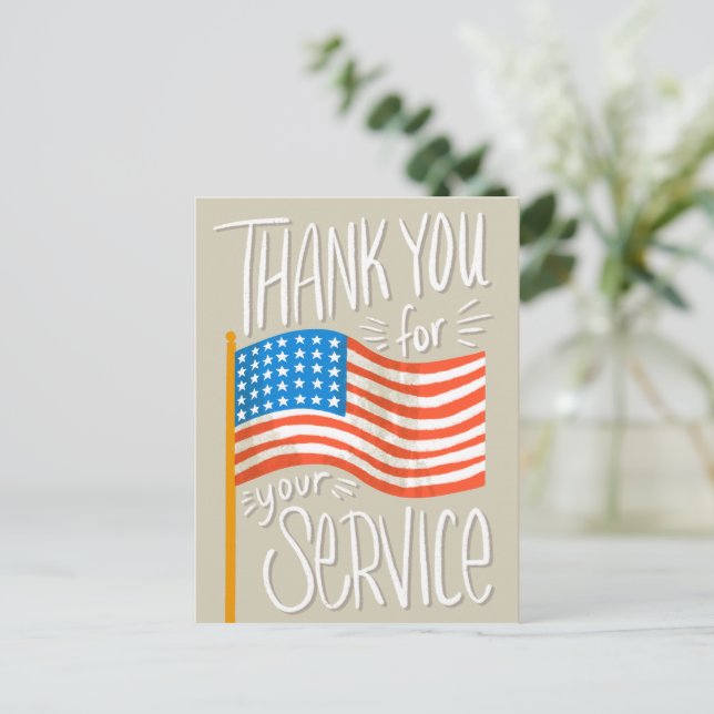 USA Flag Thank You for Your Service Postcard (Standing Front)