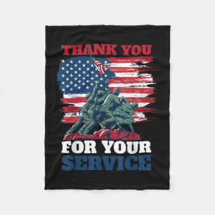 Usa Flag Thank You For Your Service - Veterans Fleece Blanket