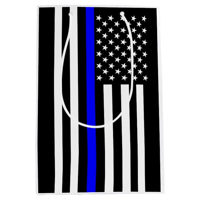 USA Flag The Thin Blue Line Theme Medium Gift Bag (Front)