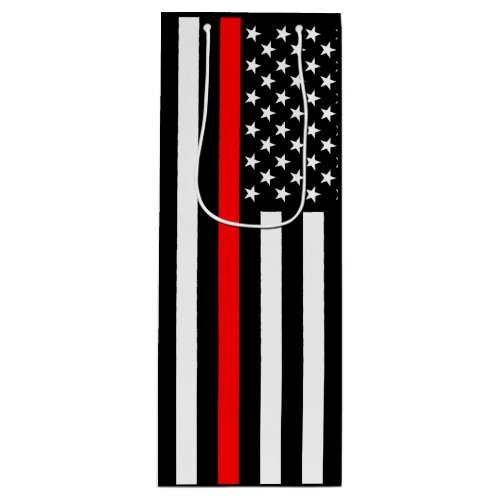 USA Flag The Thin Red Line Theme on a Wine Gift Bag