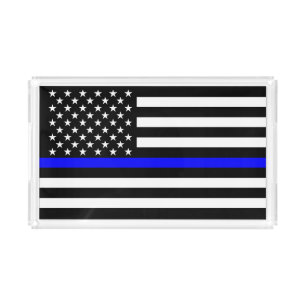 USA Flag Thin Blue Line Symbolic Memorial on a Acrylic Tray