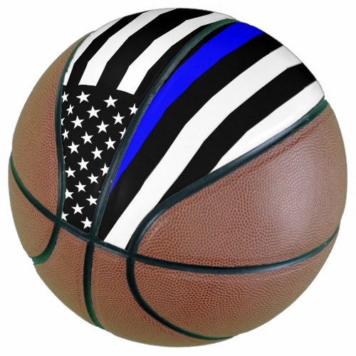 USA Flag Thin Blue Line Symbolic Memorial on a Basketball