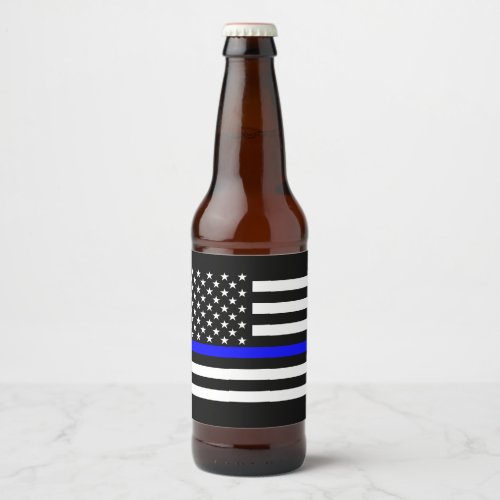 USA Flag Thin Blue Line Symbolic Memorial on a Beer Bottle Label