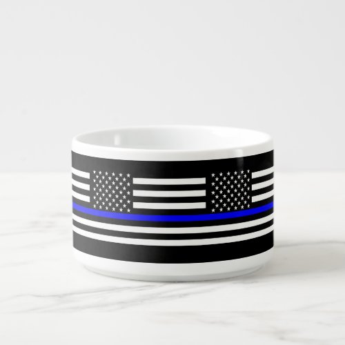 USA Flag Thin Blue Line Symbolic Memorial on a Bowl