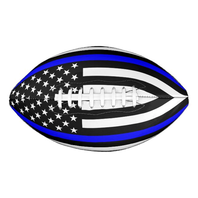 USA Flag Thin Blue Line Symbolic Memorial on a Football (Front)
