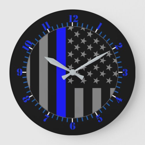 USA Flag Thin Blue Line Symbolic Memorial on a Large Clock