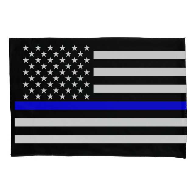 USA Flag Thin Blue Line Symbolic Memorial on a Pillow Case (Front)