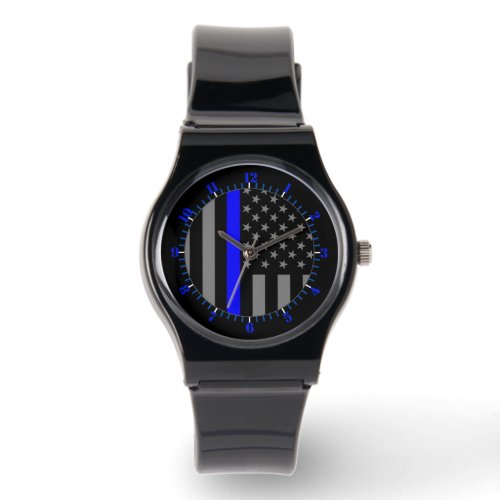 USA Flag Thin Blue Line Symbolic Memorial on a Watch