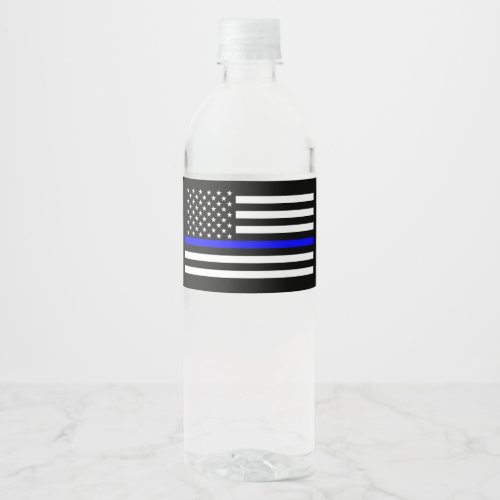 USA Flag Thin Blue Line Symbolic Memorial on a Water Bottle Label