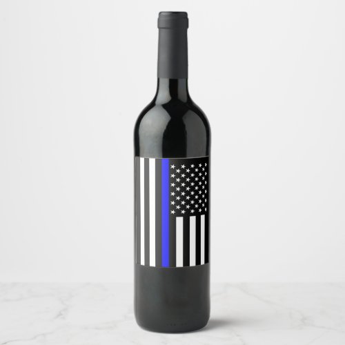 USA Flag Thin Blue Line Symbolic Memorial on a Wine Label