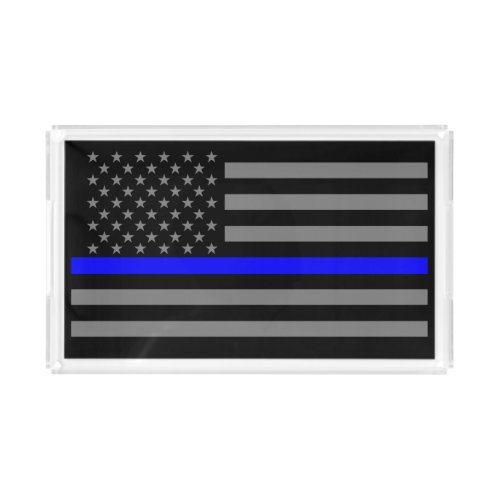 USA Flag Thin Blue Line Symbolic Remembrance on a Acrylic Tray