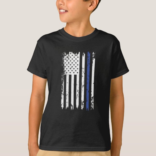 USA Flag - Thin blue line T-Shirt (Front)