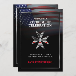 USA Flag Thin Red Line Maltese Cross Black Invitation