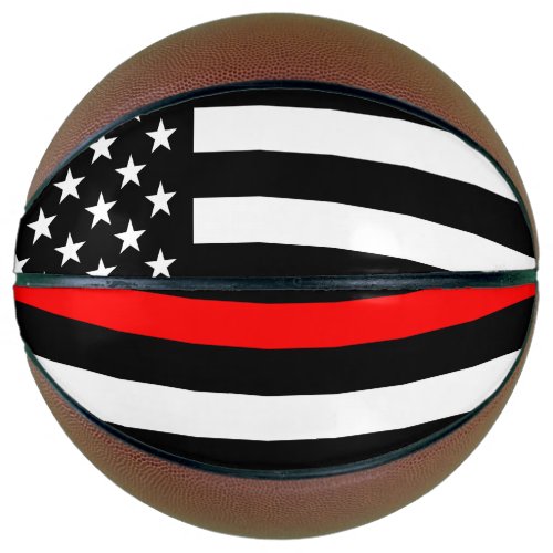 USA Flag Thin Red Line Symbolic Memorial on a Basketball