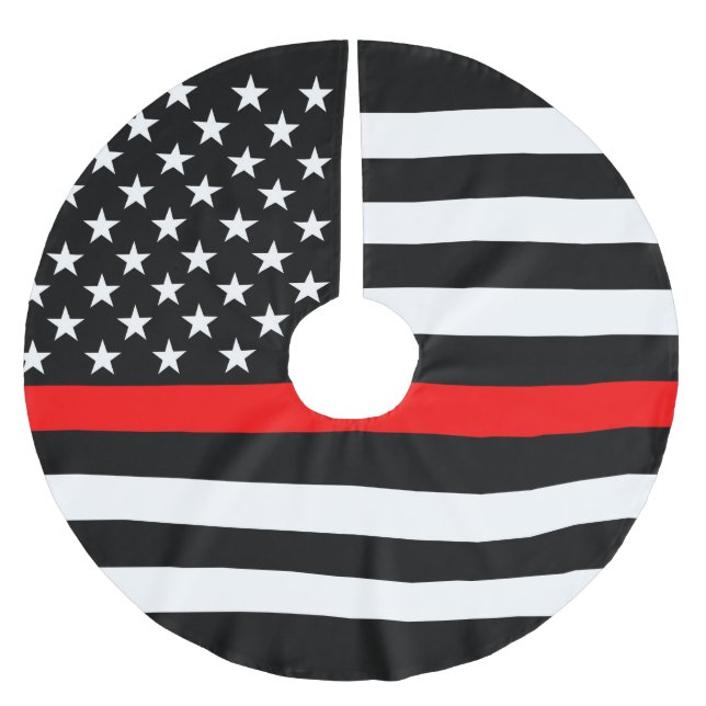 USA Flag Thin Red Line Symbolic Memorial on a Brushed Polyester Tree Skirt (Front)