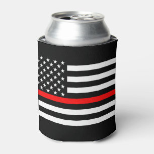 USA Flag Thin Red Line Symbolic Memorial on a Can Cooler