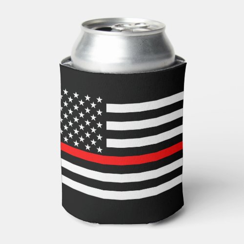 USA Flag Thin Red Line Symbolic Memorial on a Can Cooler