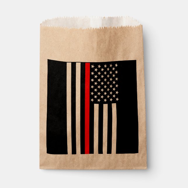 USA Flag Thin Red Line Symbolic Memorial on a Favor Bag (Front)