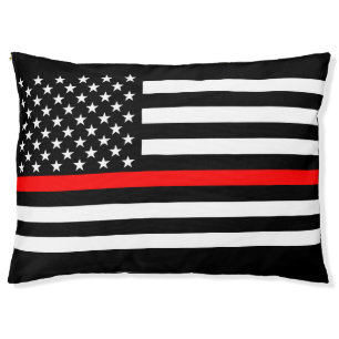 USA Flag Thin Red Line Symbolic Memorial on a Pet Bed