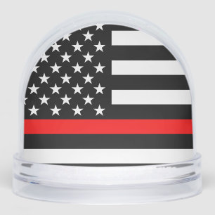 USA Flag Thin Red Line Symbolic Memorial on a Snow Globe
