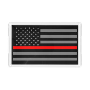 USA Flag Thin Red Line Symbolic Remembrance on a Acrylic Tray