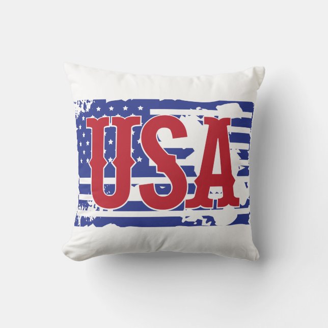 USA & Flag Throw Pillow (Front)