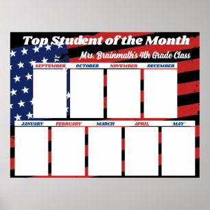 USA flag top student of the month classroom photo Poster