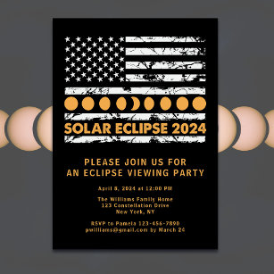 USA Flag Total Solar Eclipse 4/8/24 Viewing Party Invitation