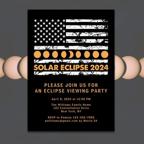 USA Flag Total Solar Eclipse 4824 Viewing Party Invitation