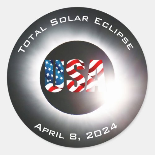 USA FLAG Total solar eclipse April 8 2024 Classic Round Sticker
