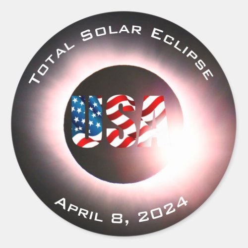 USA FLAG Total solar eclipse April 8 2024 Classic Round Sticker