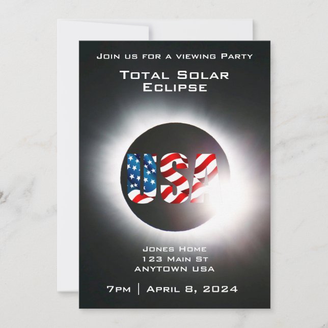 USA FLAG Total solar eclipse April 8, 2024 Holiday Card (Front)