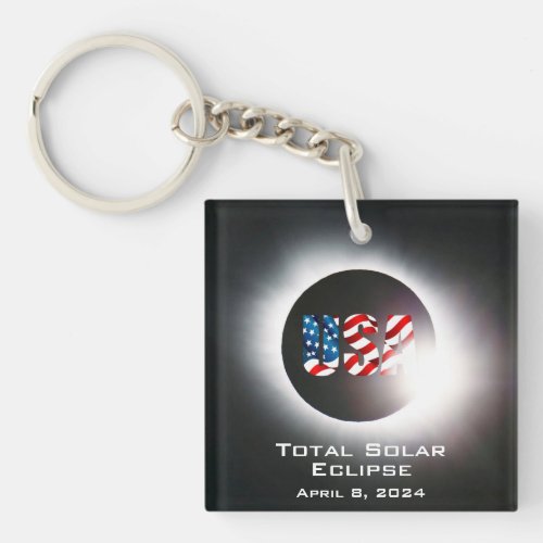USA FLAG Total solar eclipse April 8 2024 Keychain