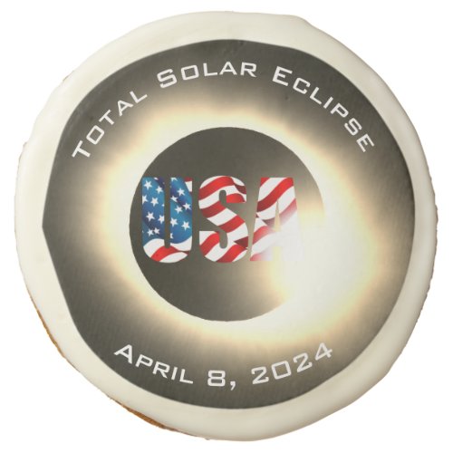 USA FLAG Total solar eclipse April 8 2024 Sugar Cookie