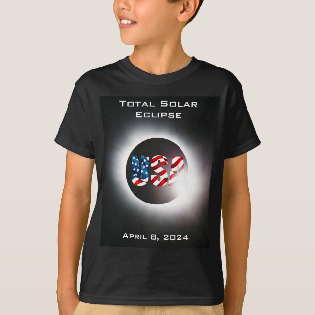 USA FLAG Total solar eclipse April 8, 2024 T-Shirt (Front)