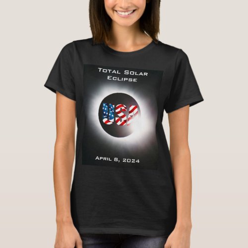 USA FLAG Total solar eclipse April 8 2024 T_Shirt