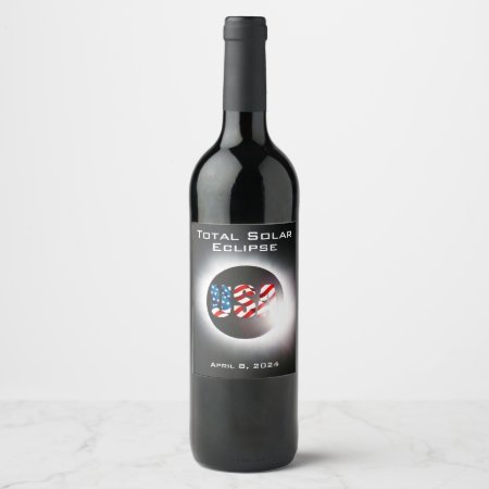 Usa Flag Total Solar Eclipse April 8, 2024 Wine Label