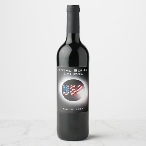 USA FLAG Total solar eclipse April 8 2024 Wine Label
