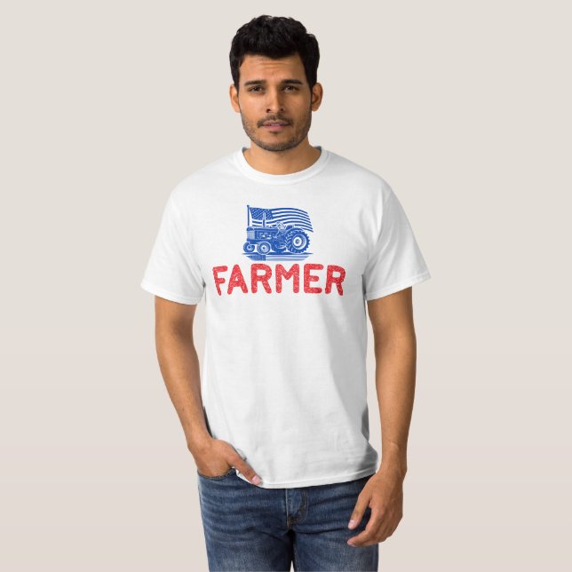 USA Flag Tractor Farmer T-Shirt (Front Full)