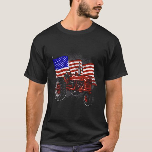 Usa Flag Tractor Farmer T_Shirt