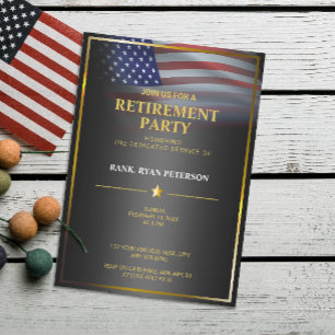 USA Flag   Transparent   Gold Frame   Luxury Black Invitation