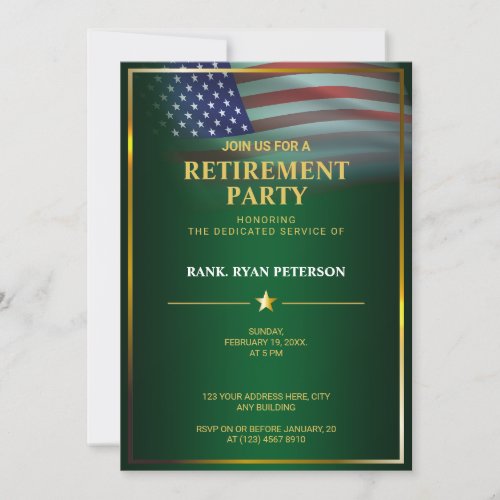 USA Flag  Transparent  Gold Frame  Luxury Green Invitation