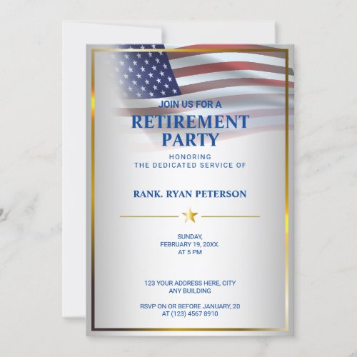 USA Flag  Transparent  Gold Frame  Luxury White Invitation