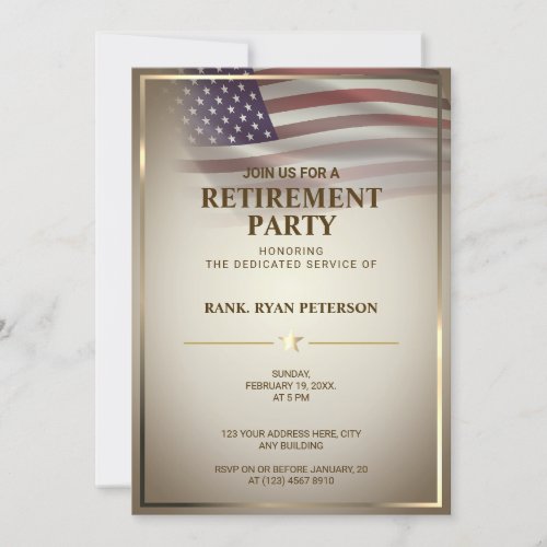 USA Flag  Transparent  Gold Frame  Vintage Invitation