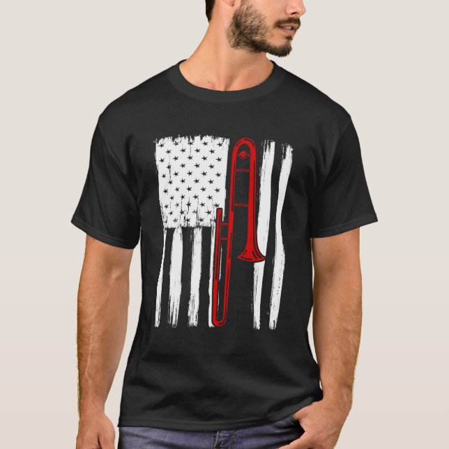 Usa Flag Trombonist Gift Trombone T-Shirt (Front)