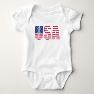 USA Flag Typography Baby Bodysuit - Patriotic 