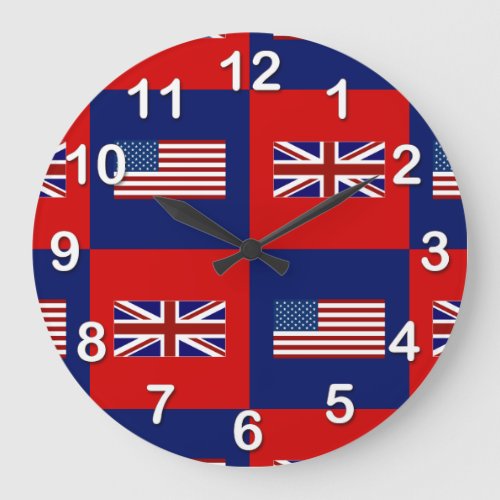 USA Flag  UK Flag Pattern Large Clock