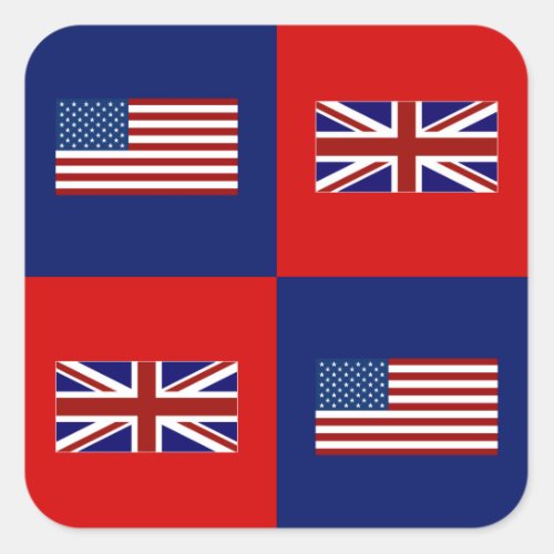 USA Flag  UK Flag Pattern Square Sticker