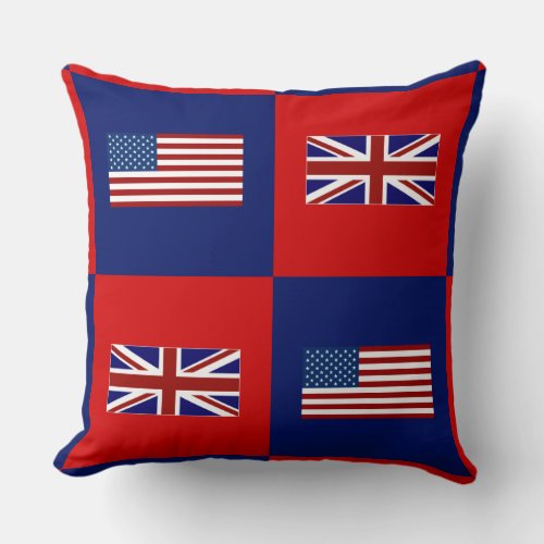 USA Flag  UK Flag Pattern Throw Pillow